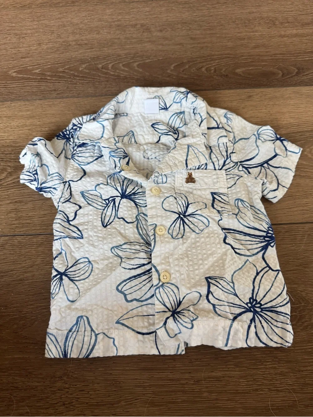 Baby GAP White Hawaiian Shirt with Blue Floral Print